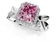 Halo Engagement Ring Setting for Fancy Pink Radiant Cut Center with Floral Band and Prong Head in Platinum