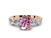 5 Stone Engagement Ring Setting for Fancy Pink Round Cut Center with Graduated Accents and Prong Head in Rose Gold