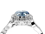 Halo Engagement Ring Setting for Fancy Blue Oval Center with Leaf Motif Split Shank and Prong Head in Platinum