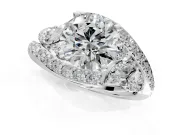 Halo Engagement Ring Setting for Round Cut Center with Marquise and Pave Bypass Band and Prong Head in Platinum