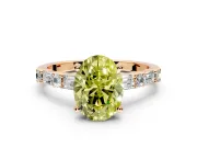 Baguette Engagement Ring Setting for Fancy Yellow Oval Center with Alternating Bar-Set Band and Prong Head in Rose Gold