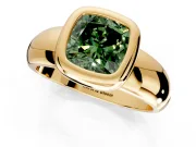 Solitaire Engagement Ring Setting for Fancy Green Cushion Cut Center with Wide Band and Bezel Head in Yellow Gold