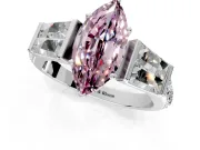 Channel-Set Engagement Ring Setting for Fancy Pink Marquise Center with Baguette Band and Prong Head in White Gold