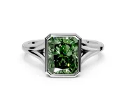 Solitaire Engagement Ring Setting for Fancy Green Radiant Cut Center with V Split Shank and Bezel Head in Platinum