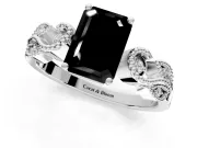 Leaf Engagement Ring Setting for Fancy Black Emerald Cut Center with Milgrain Accent Band and Prong Head in Platinum