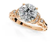 Solitaire Engagement Ring Setting for Round Cut Center with Filigree Band and Prong Head in Rose Gold