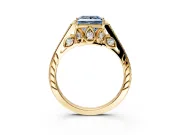 Cathedral Engagement Ring Setting for Fancy Blue Princess Cut Center with Antique-Style Pave Band and Prong Head in Yellow Gold