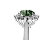 Starburst Halo Engagement Ring Setting for Fancy Green Round Cut Center with Thin Round-Wire Band and Prong Head in White Gold