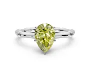 Solitaire Engagement Ring Setting for Fancy Yellow Pear-Shaped Center with Bamboo Band and Prong Head in White Gold