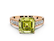 Solitaire Engagement Ring Setting for Fancy Yellow Asscher Cut Center with Round Cut Channel Band and Prong Head in Rose Gold