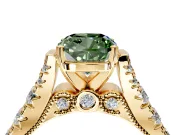 Solitaire Engagement Ring Setting for Fancy Green Cushion Cut Center with Pave Cathedral Shoulders and Prong Head in Yellow Gold
