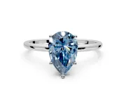 Solitaire Engagement Ring Setting for Fancy Blue Pear-Shaped Center with Straight Thin Band and Prong Head in Platinum