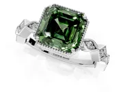 Milgrain Bezel Engagement Ring Setting for Fancy Green Asscher Cut Center with Marquise Stations and Bezel Head in Sterling Silver