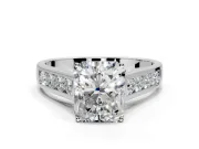 Solitaire Engagement Ring Setting for Radiant Cut Center with Round Cut Channel Band and Prong Head in Platinum