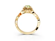 Halo Engagement Ring Setting for Fancy Yellow Pear-Shaped Center with Leaf Motif Split Shank and Prong Head in Yellow Gold