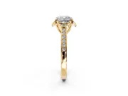 Floral Engagement Ring Setting for Cushion Cut Center with Four Accent Clusters and Prong Head in Yellow Gold