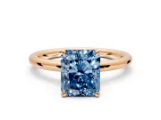 Hidden Halo Engagement Ring Setting for Fancy Blue Radiant Cut Center with Thin Rounded Band and Prong Head in Rose Gold