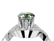 Halo Engagement Ring Setting for Fancy Green Oval Center with Pave Infinity Twist Band and Prong Head in Platinum