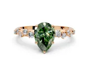 Cluster Engagement Ring Setting for Fancy Green Pear-Shaped Center with Round Cut Accent Band and Prong Head in Rose Gold