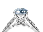 Solitaire Engagement Ring Setting for Fancy Blue Oval Center with Pave Rail Split Shank and Prong Head in Sterling Silver