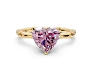 Solitaire Engagement Ring Setting for Fancy Pink Heart-Shaped Center with Bamboo Band and Prong Head in Yellow Gold