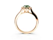 Halo Engagement Ring Setting for Fancy Green Oval Center with Pave Accents, Heart Basket and Prong Head in Rose Gold