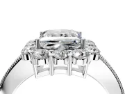Halo Engagement Ring Setting for Princess Cut Center with Milgrain Channel Band and Prong Head in Sterling Silver