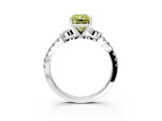 Leaf Motif Engagement Ring Setting for Fancy Yellow Radiant Cut Center with Pave Band and Prong Head in White Gold