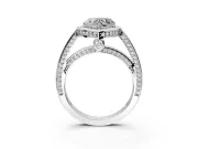 Halo Engagement Ring Setting for Heart-Shaped Center with Framed Halo, Pave Band and Prong Head in Sterling Silver