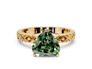 Solitaire Engagement Ring Setting for Fancy Green Heart-Shaped Center with Milgrain X Pattern Band and Prong Head in Yellow Gold