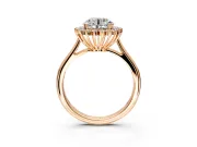Starburst Halo Engagement Ring Setting for Round Cut Center with Thin Round-Wire Band and Prong Head in Rose Gold