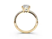 Solitaire Engagement Ring Setting for Cushion Cut Center with Multi-Row Pave Accents and Basket Head in Yellow Gold