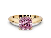 Solitaire Engagement Ring Setting for Fancy Pink Cushion Cut Center with Reverse Tapered Band and Prong Head in Yellow Gold