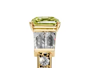 Channel-Set Engagement Ring Setting for Fancy Yellow Asscher Cut Center with Baguette Band and Prong Head in Yellow Gold