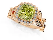 Halo Engagement Ring Setting for Fancy Yellow Cushion Cut Center with Leaf Motif Split Shank and Prong Head in Rose Gold