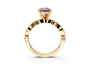 Solitaire Engagement Ring Setting for Fancy Pink Radiant Cut Center with Milgrain Bezel Accents and Prong Head in Yellow Gold