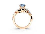 Halo Engagement Ring Setting for Fancy Blue Cushion Cut Center with Marquise and Pave Bypass Band and Prong Head in Rose Gold