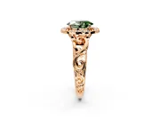Halo Engagement Ring Setting for Fancy Green Oval Center with Open Scroll Shoulders and Prong Head in Rose Gold