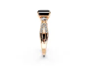 3 Stone Engagement Ring Setting for Fancy Black Asscher Cut Center with Pave Split Shank and Prong Head in Rose Gold