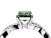 Crossover Engagement Ring Setting for Fancy Green Emerald Cut Center with Pave and Plain Strands and Prong Head in White Gold