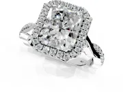 Halo Engagement Ring Setting for Radiant Cut Center with Twist Band and Prong Head in Platinum