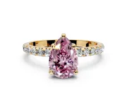 Solitaire Engagement Ring Setting for Fancy Pink Pear-Shaped Center with Micro Pave Band and Prong Head in Yellow Gold