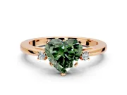 3 Stone Engagement Ring Setting for Fancy Green Heart-Shaped Center with Low-Set Round Cut Accents and Prong Head in Rose Gold