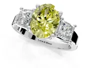 3 Stone Engagement Ring Setting for Fancy Yellow Oval Center with Matching Side Accents and Prong Head in Platinum