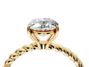 Solitaire Engagement Ring Setting for Oval Center with Plain Twisted Rope Band and Prong Head in Yellow Gold