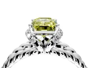 Halo Engagement Ring Setting for Fancy Yellow Emerald Cut Center with Rope Twist Split Shank and Prong Head in Platinum
