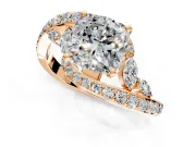 Solitaire Engagement Ring Setting for Cushion Cut Center with Filigree Band and Prong Head in Rose Gold