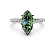 Solitaire Engagement Ring Setting for Fancy Green Marquise Center with Round Cut Pave Band and Prong Head in Sterling Silver