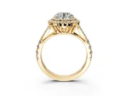 Double Halo Engagement Ring Setting for Round Cut Center with Narrow Pave Split Shank and Prong Head in Yellow Gold