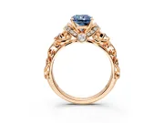 Solitaire Engagement Ring Setting for Fancy Blue Radiant Cut Center with Filigree Band and Prong Head in Rose Gold